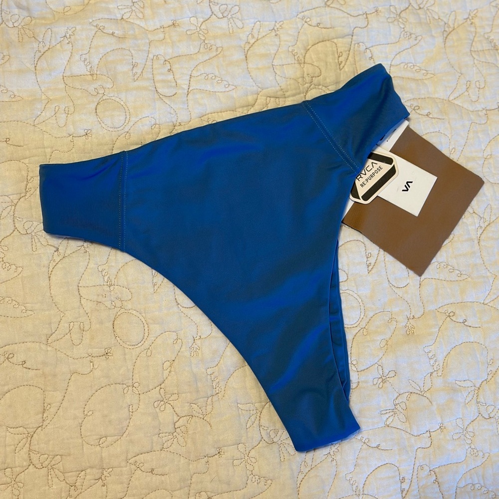 NWT RVCA Blue Solid High Rise Cheeky Bikini Bottoms